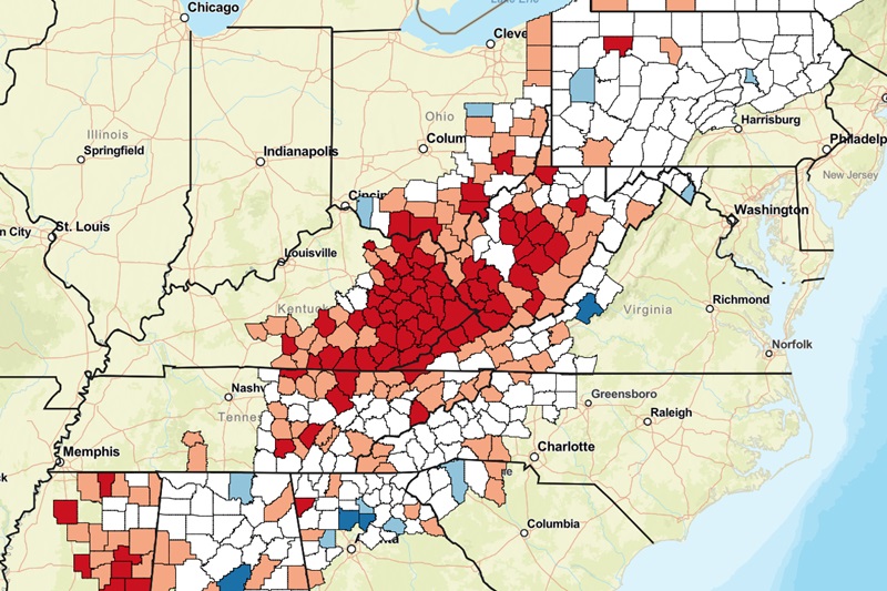 Map of economic status by county in Appalachia