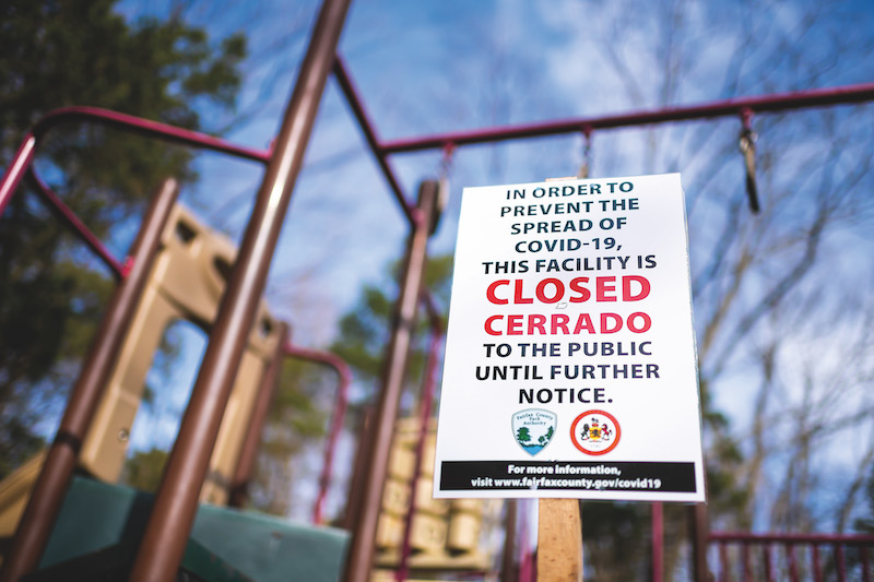 Empty playground, closed due to corona virus, forbidden to enter